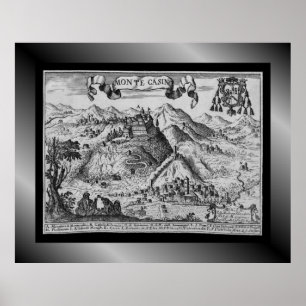 Póster Medieval Village Map Monte Casino ~ Italy~   Poste