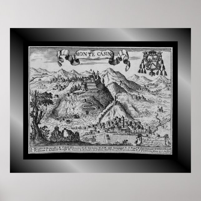 Póster Medieval Village Map Monte Casino ~ Italy~   Poste (Frente)