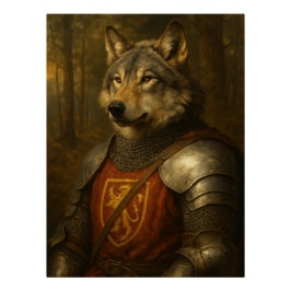 Póster Medieval Wolf Warrior Fantasy Knight Portrait