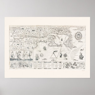 Póster Medieval World map Quebec Nouvelle-France America