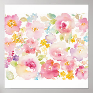 Póster Medio verano Flora rosa acuarela