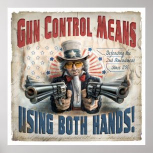 Póster Medios del control de armas usando dos manos