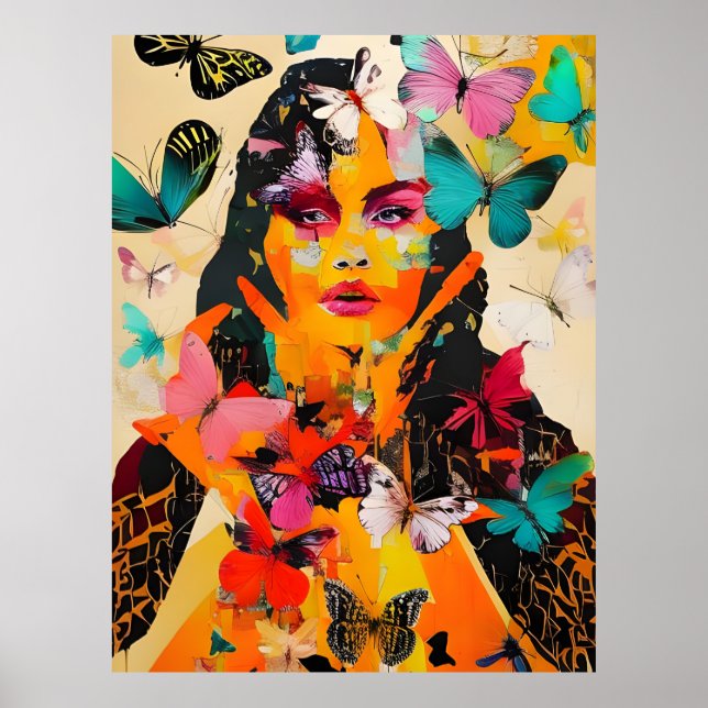 Póster Medios mixtos de mujeres y mariposas (Frente)