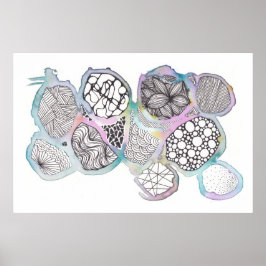 Póster Medios mixtos, en blanco y negro, garabatos, acuar