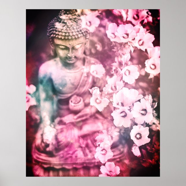 Póster *~* Meditación Buda Zen Meditar Flores Rosa (Frente)