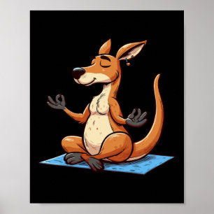 Póster Meditación Canguro Postura de Yoga Animal Relajant