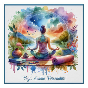 Póster Meditación de Yoga Zen en Naturaleza Pasteles de A