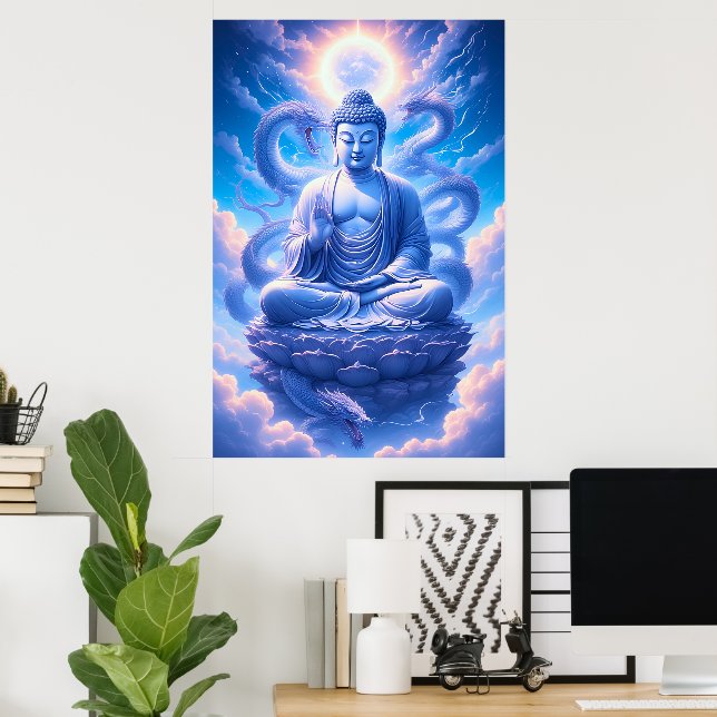 Póster Meditación del Buda del Dragón Místico (Oficina en casa)