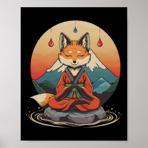 Póster Meditación del Zorro Rojo Montaña Yoga Zen Buda Bu