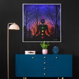 Póster Meditación en el parque | Yoga, árboles y atardece