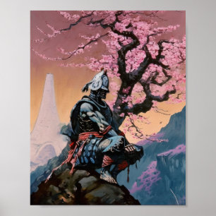 Póster Meditación en Samurai Japonés