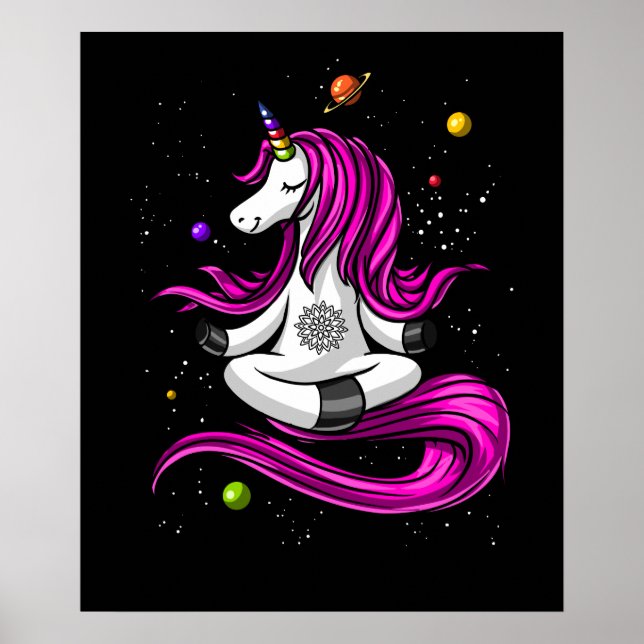 Póster Meditación espacial mágica Unicornio Yoga Zen (Frente)