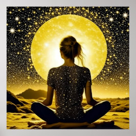 Póster Meditación femenina bajo la luna celestial