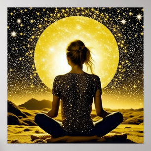 Póster Meditación femenina bajo la luna celestial