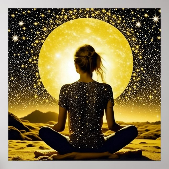 Póster Meditación femenina bajo la luna celestial (Frente)