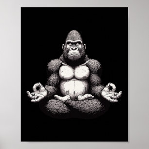 Póster Meditación Gorila Postura de Yoga Animal Relajante