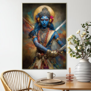 Póster Meditación guerrera de Kali: Pintura de la diosa d