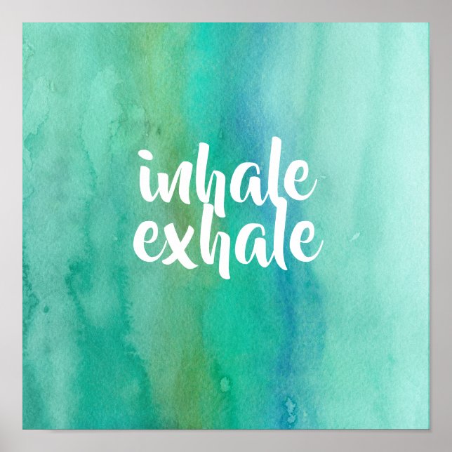 Póster meditación inhalatoria exhalación yoga azul turque (Frente)