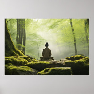 Póster Meditación Monje Tranquila Naturaleza Tranquila