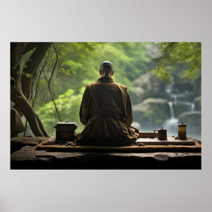 Póster Meditación Monje Tranquila Naturaleza Tranquila