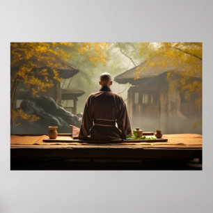 Póster Meditación Monje Tranquila Naturaleza Tranquila