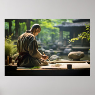 Póster Meditación Monje Tranquila Naturaleza Tranquila