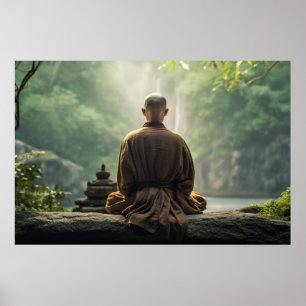 Póster Meditación Monje Tranquila Naturaleza Tranquila