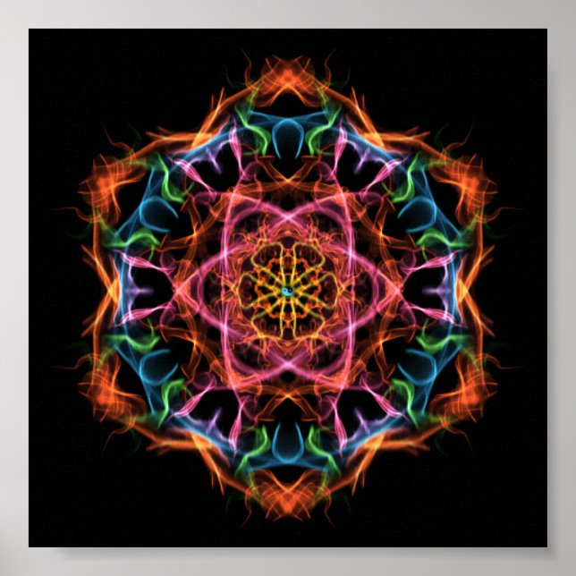 Póster Meditación personal fractal Mandala Rosa y Naranja (Frente)