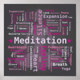 Póster Meditación Word Cloud Tagin color rosa y violeta