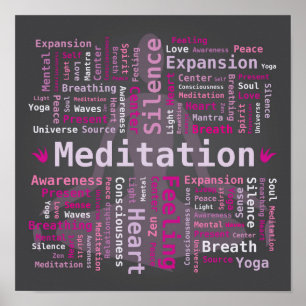 Póster Meditación Word Cloud Tagin color rosa y violeta
