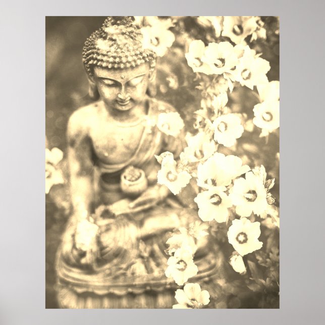 Póster *~* Meditación Zen Buddha Meditar Flores Oro (Frente)