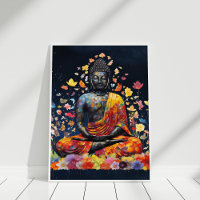 Meditar Buda con flores silvestres coloridas
