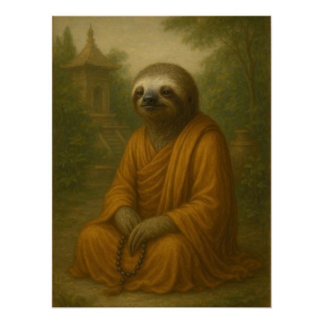 Póster Meditating Sloth Monk - Zen Animal Art (Anverso)