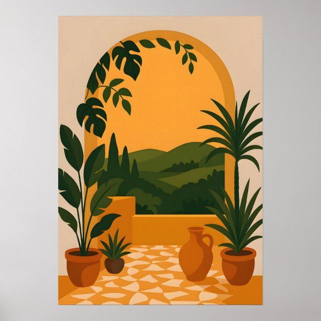 Póster Mediterranean Arched Garden View Wall Art (Frente)