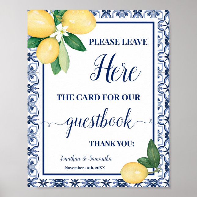 Póster Mediterranean Lemon Leave Card Here Wedding Shower (Frente)