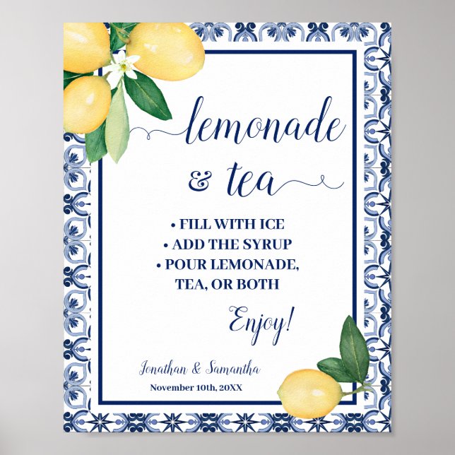 Póster Mediterranean Lemonade & Tea Bar Wedding Shower (Frente)