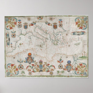 Póster Mediterranean Sea Old Map