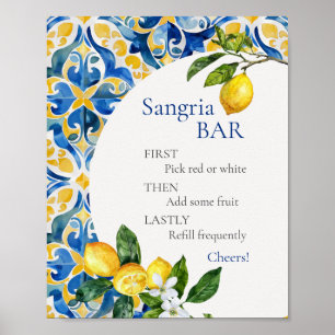 Póster Mediterranean Tiles Lemon 25 Birthday Sangria Bar