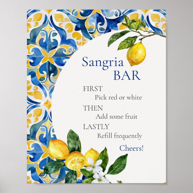 Póster Mediterranean Tiles Lemon 25 Birthday Sangria Bar (Frente)