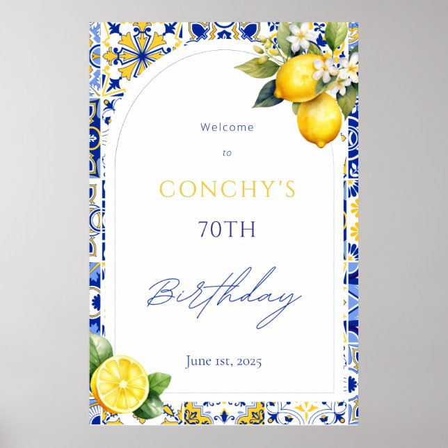 Póster Mediterranean Tiles Lemon Birthday Welcome Sign (Frente)