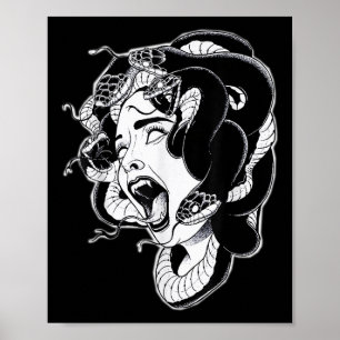 Póster Medusa Blackwork Tattoo Flash