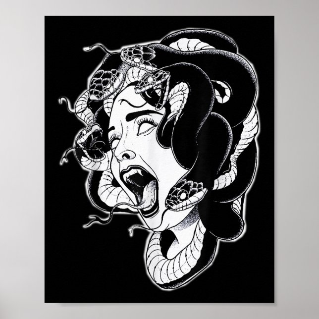 Póster Medusa Blackwork Tattoo Flash (Frente)