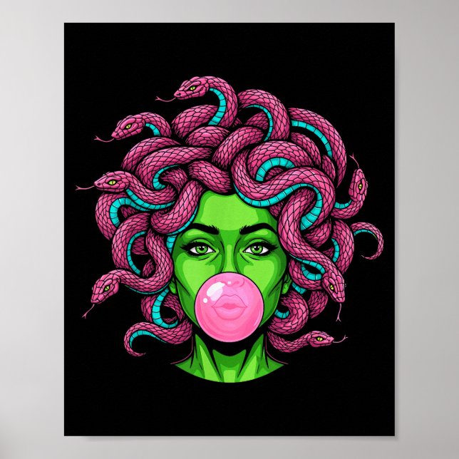 Póster Medusa Blowing Bubblegum P Art Mythology Design  (Frente)