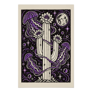 Póster medusa cactus cósmico