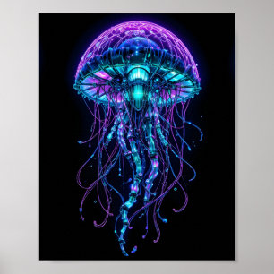Póster Medusa Cyberpunk – Neon Bioluminiscente Profundo M