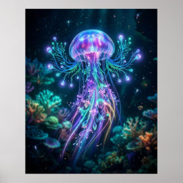 Póster Medusa de neón Profundo Eléctrico