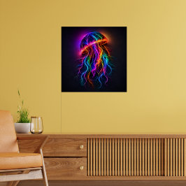 Póster Medusa de neón vibrante con zarcillos eléctricos e