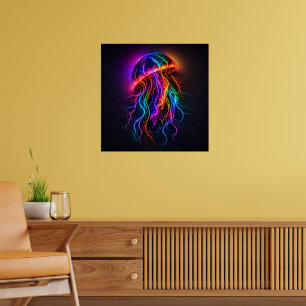 Póster Medusa de neón vibrante con zarcillos eléctricos e