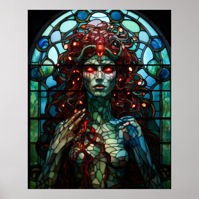 Póster Medusa - Estilo Tiffany de la ventana de vidrio ma (Frente)