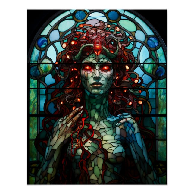 Póster Medusa - Estilo Tiffany de la ventana de vidrio ma (Anverso)